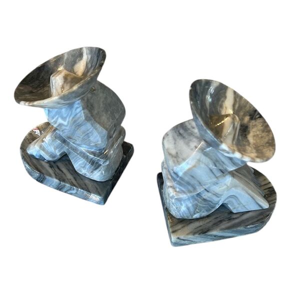 Vintage Hand Carved Onyx Stone Mexican Art Bookends - Picture 2 of 7